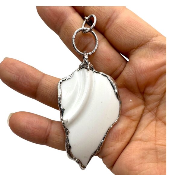 Old Country Rose Broken China Pendant Silver Bezel & Green Aventurine Necklace - Picture 10 of 16